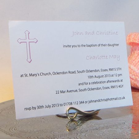 Personalised Baptism Christening Invitations BAP01 Pink Cross