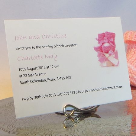 Personalised Baptism Christening Invitations BAP02 Pink Booties