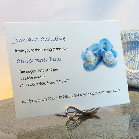 Personalised Baptism Christening Invitations BAP02 Blue Booties