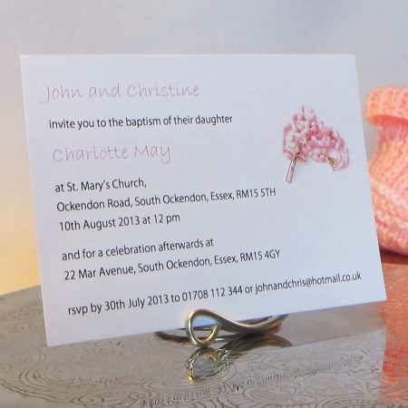 Personalised Baptism Christening Invitations BAP03 Pink Rosary Beads