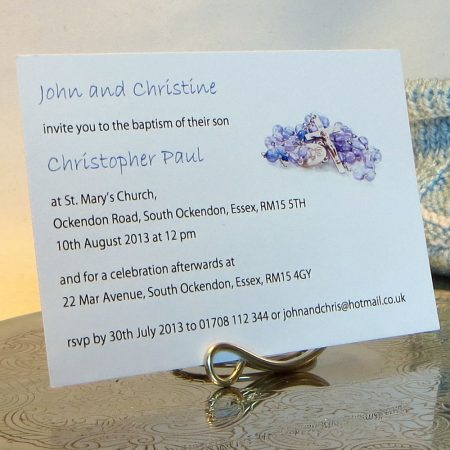 Personalised Baptism Christening Invitations BAP03 Blue Rosary Beads