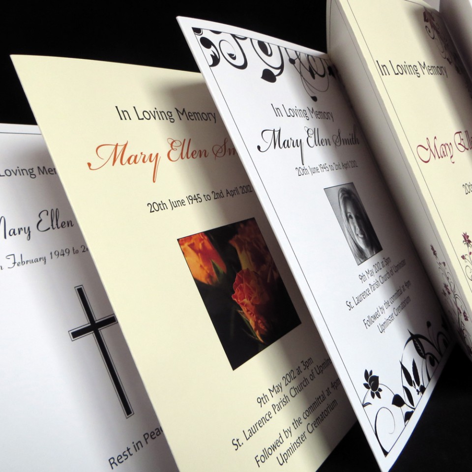 Personalised Funeral Stationery IJC Your Print on Demand