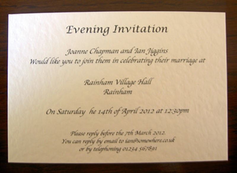 Personalised Wedding Day Evening Reception Invitations Invites Cards ...