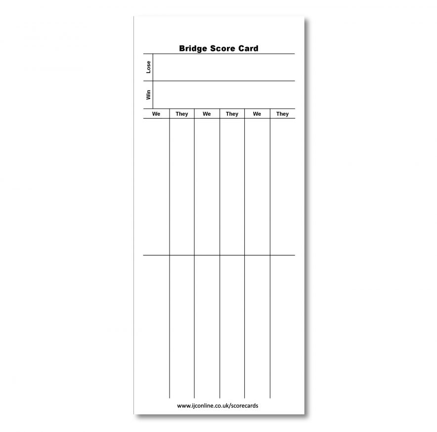 Rubber Bridge Score Cards. Pack of 50 Double sided