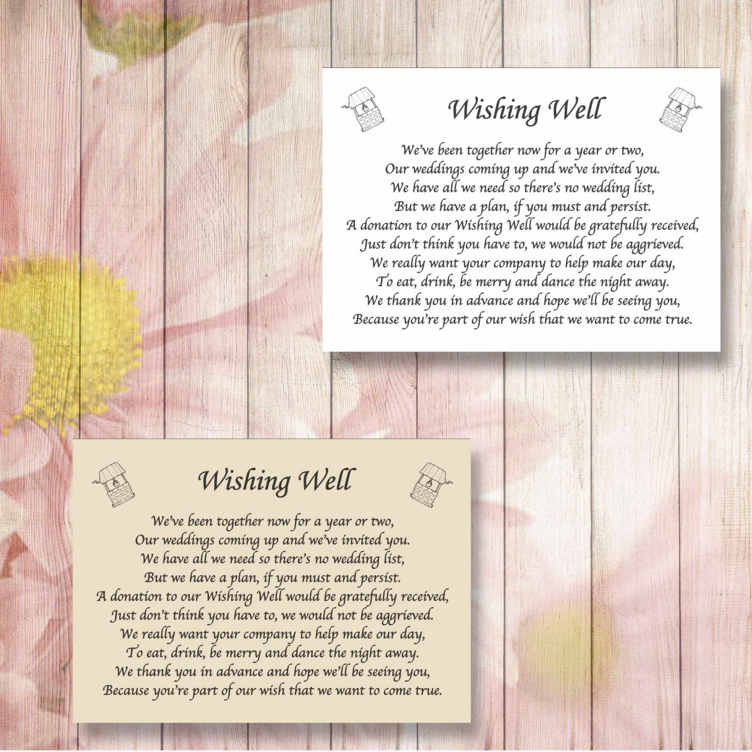 Small, Simple Wishing Well Cash Gift Poem Cards