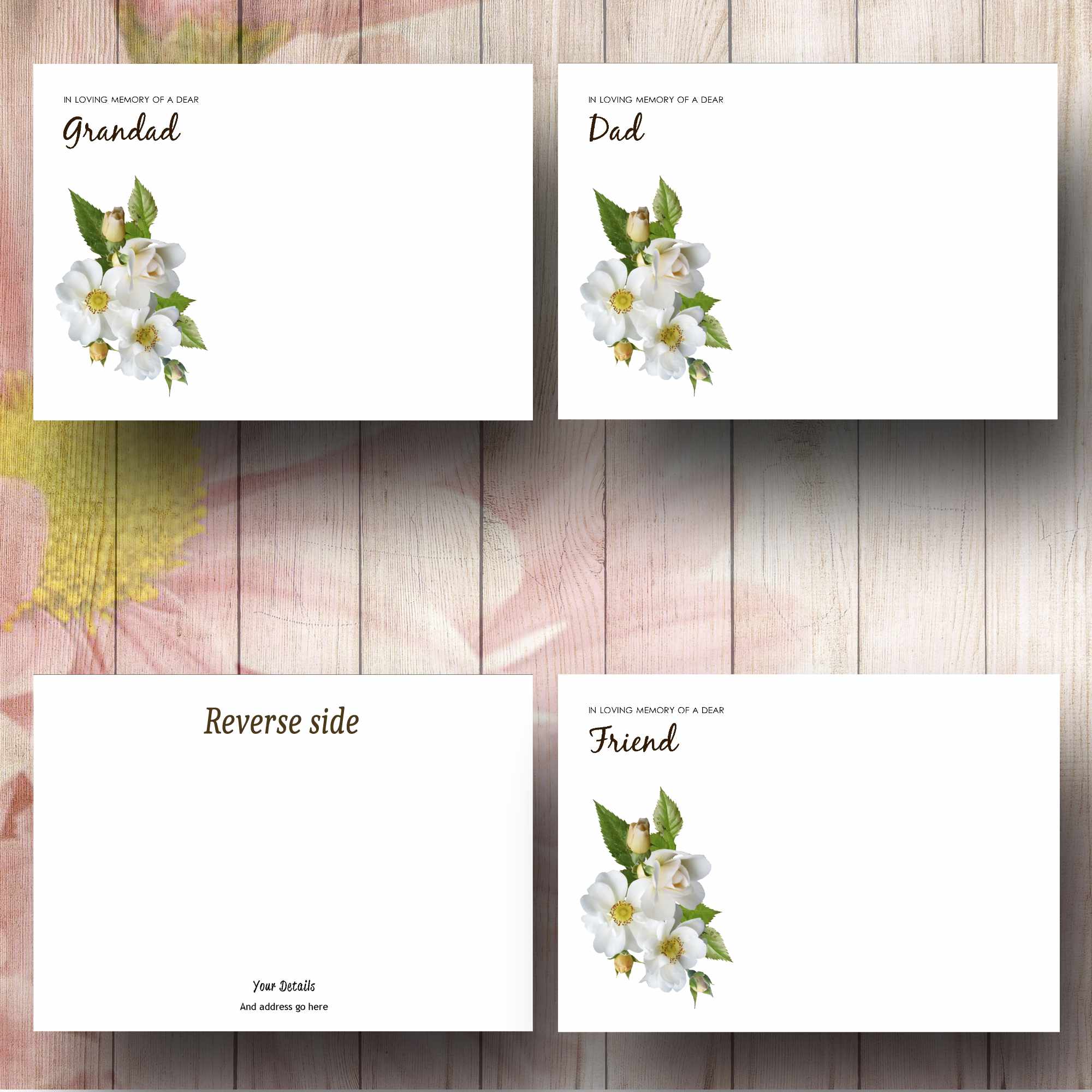 Simple Wild Rose Design Florist Funeral Cards Large Size