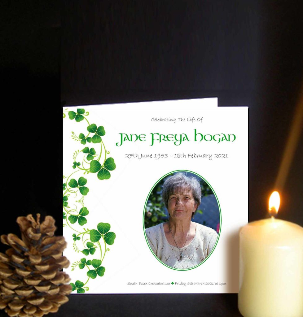 Funeral Order of Service Shamrock Clover Design.
