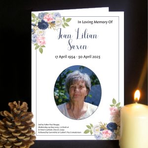 Funeral Order of Service, Blue Flowers Design