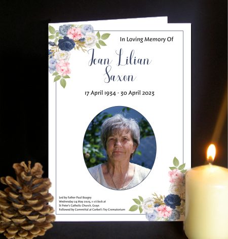 Funeral Order of Service, Blue Flowers Design